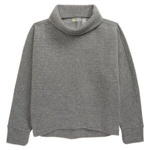 Zella Girl Kids’ Carey Ribbed Funnel Neck Pullover Grey Medium Charcoal Heather